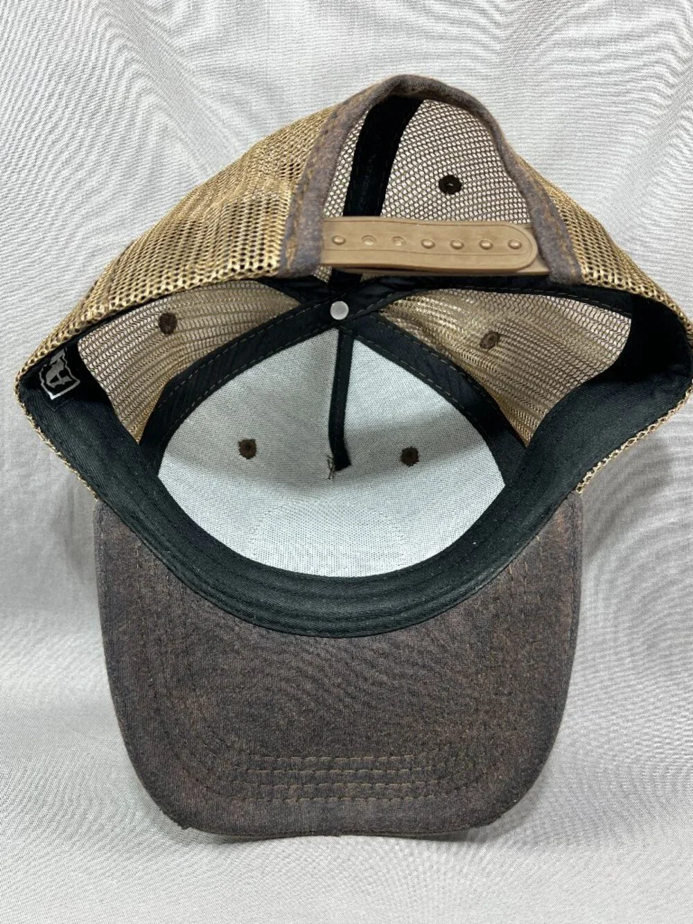 Affliction Live Fast Trucker Hat Snapback Brown Leather Patch Distressed Cap